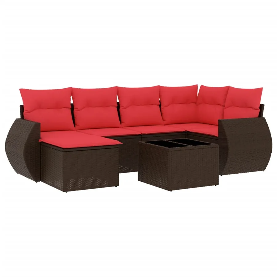 Ensemble de canapé de jardin 7 pcs avec coussins marron résine tressée - 2