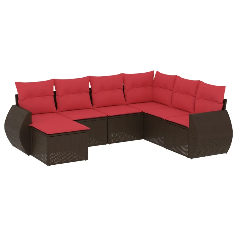 Ensemble de canapé de jardin 7 pcs avec coussins marron résine tressée - 2