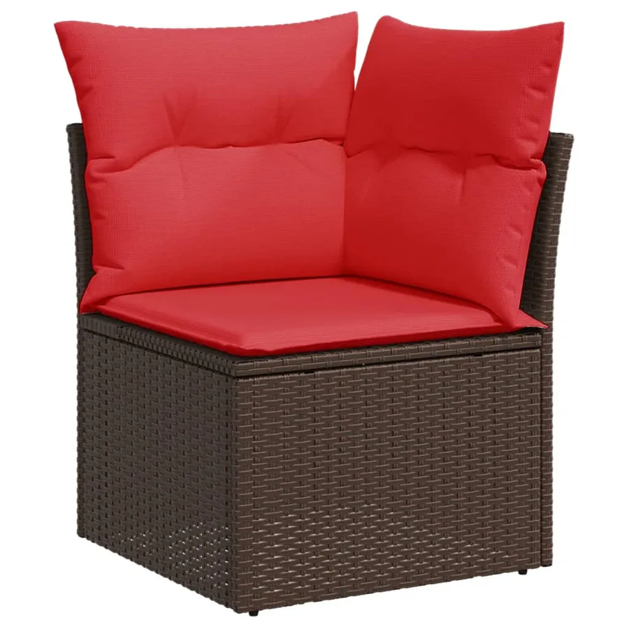 Ensemble de canapé de jardin 7 pcs avec coussins marron résine tressée - 6