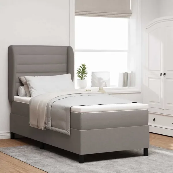 Lit à ressorts avec matelas Taupe 100 x 200 cm tissu