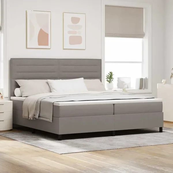 Lit à ressorts avec matelas Taupe 200 x 200 cm tissu