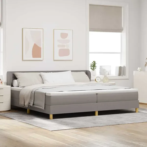 Lit à ressorts avec matelas Taupe 200 x 200 cm tissu