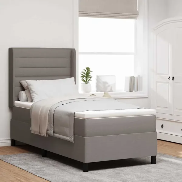 Lit à ressorts avec matelas Taupe 200 x 100 cm tissu