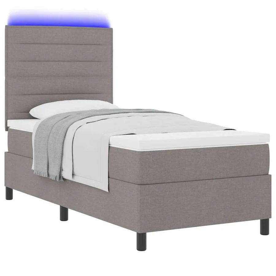 Lit à ressorts avec matelas avec LED Taupe 100 x 200 cm tissu - 3