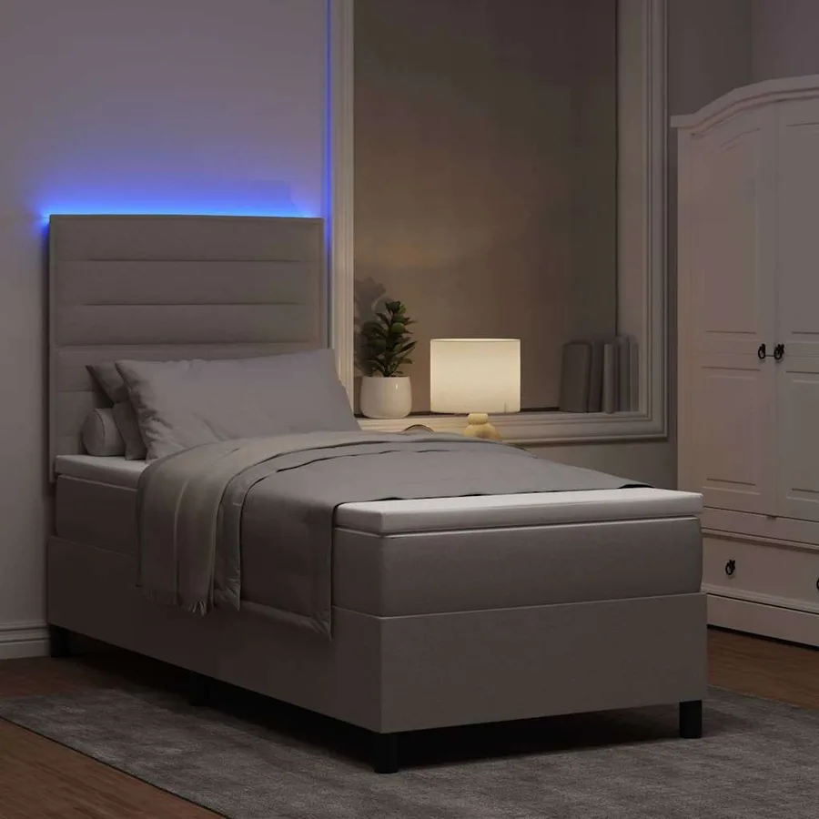 Lit à ressorts avec matelas avec LED Taupe 100 x 200 cm tissu - 5