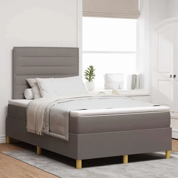 Lit à ressorts avec matelas Taupe 120 x 200 cm tissu