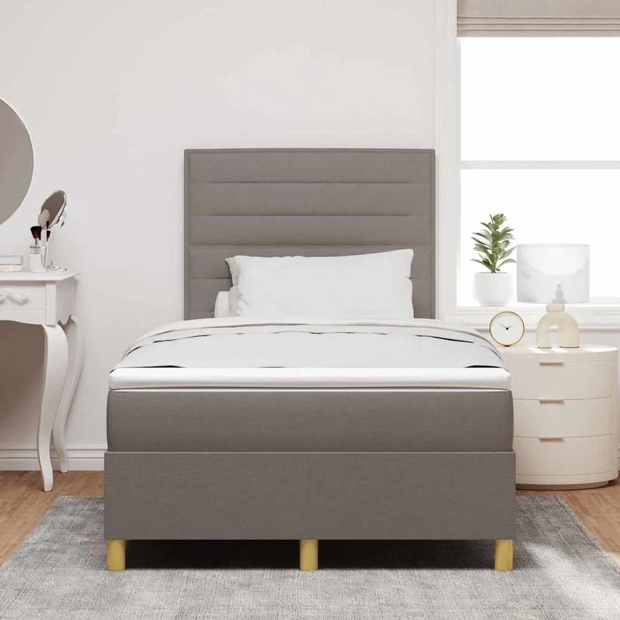 Lit à ressorts avec matelas Taupe 120 x 200 cm tissu - 3