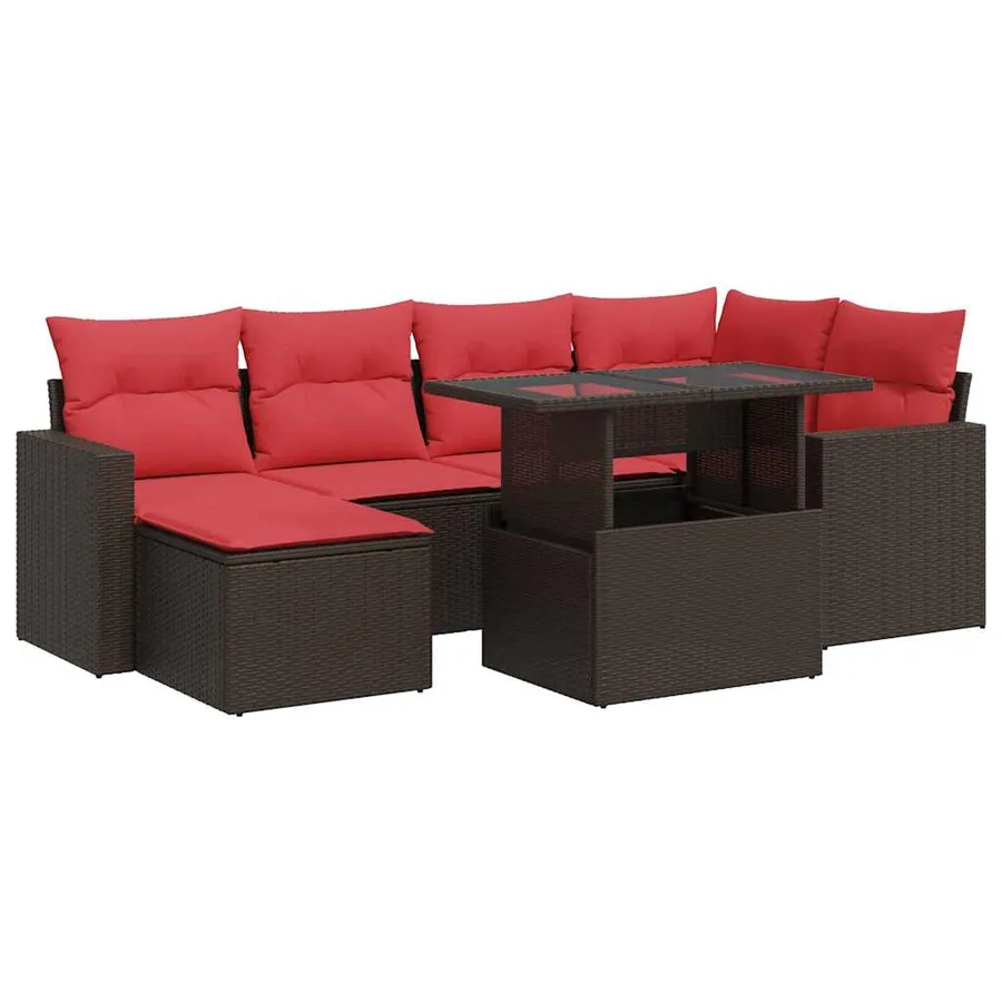 Salon de jardin avec coussins 7pcs marron résine tressée acacia - 2