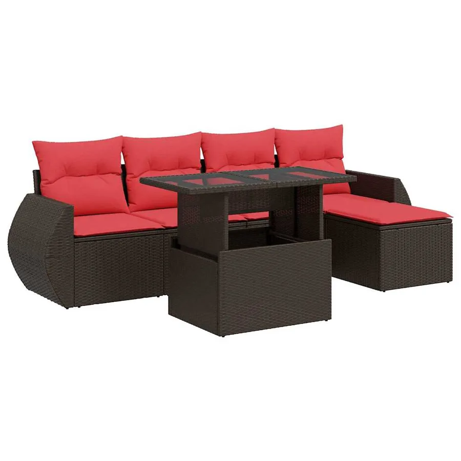 Salon de jardin avec coussins 6pcs marron résine tressée acacia - 2