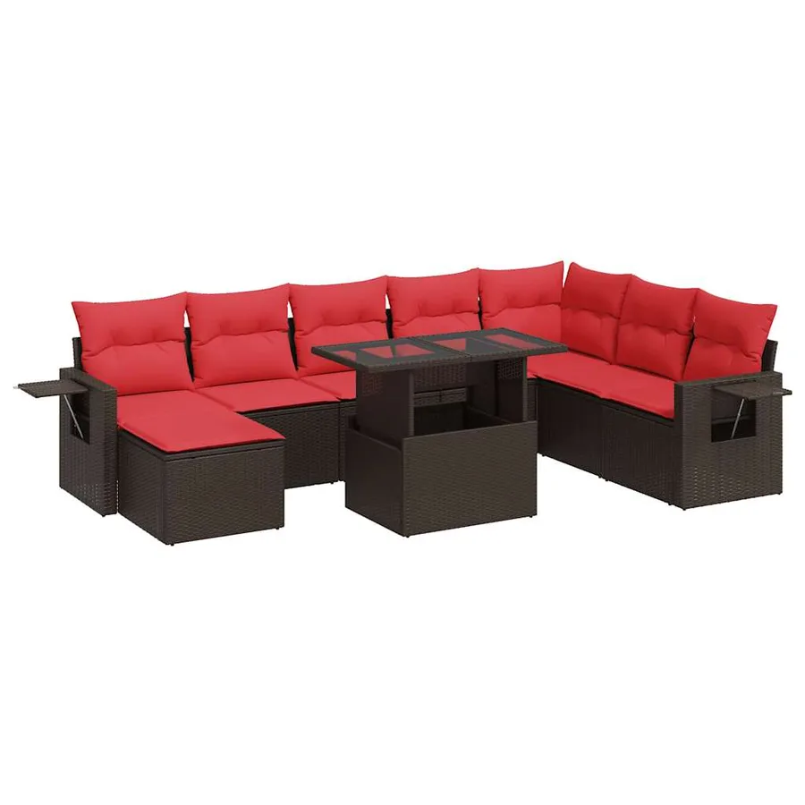 Salon de jardin avec coussins 9pcs marron résine tressée acacia - 2