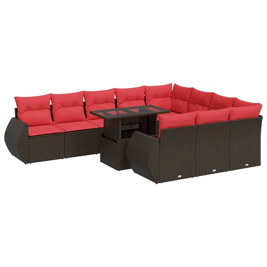 Salon de jardin et coussins 11 pcs marron résine tressée acacia - 2