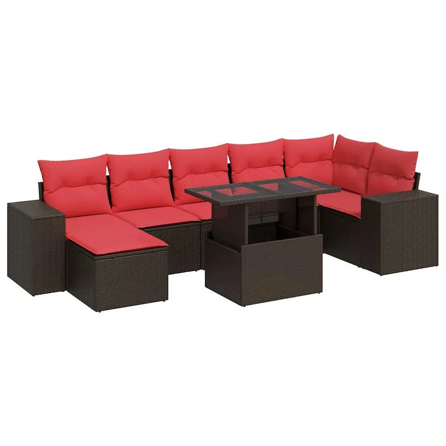Salon de jardin 8pcs avec coussins marron résine tressée acacia - 2