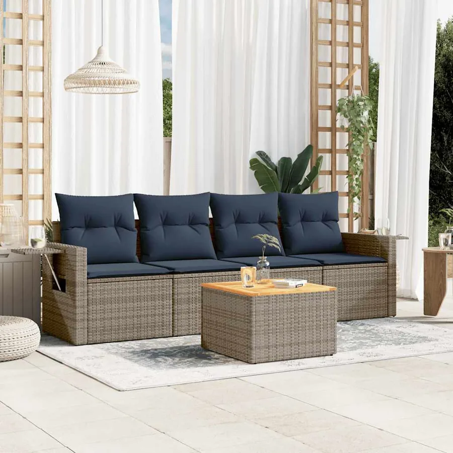 Ensemble de canapé de jardin 5 pcs avec coussins gris résine tressée