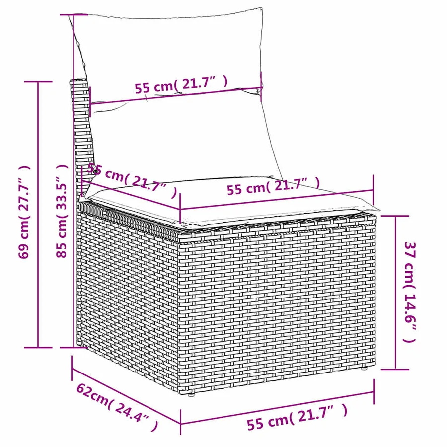 Ensemble de canapé de jardin 5 pcs avec coussins gris résine tressée - 8