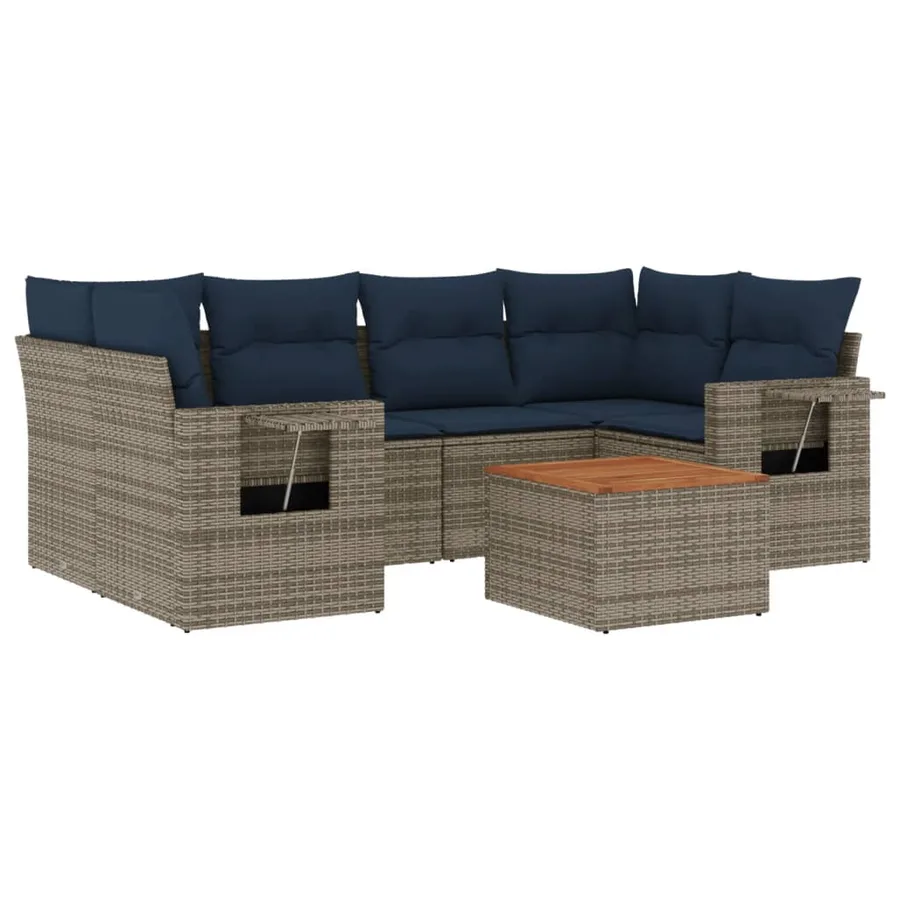 Ensemble de canapé de jardin 7 pcs avec coussins gris résine tressée - 2