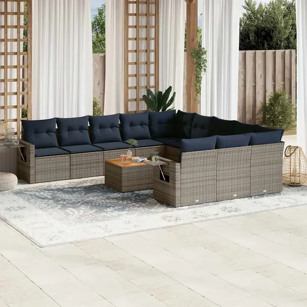 Ensemble de canapé de jardin 12 pcs avec coussins gris résine tressée