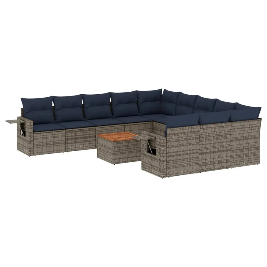 Ensemble de canapé de jardin 12 pcs avec coussins gris résine tressée - 2