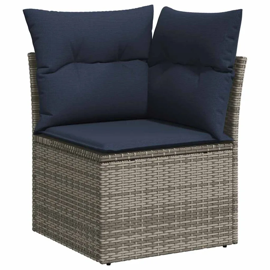 Ensemble de canapé de jardin 9 pcs avec coussins gris résine tressée - 5