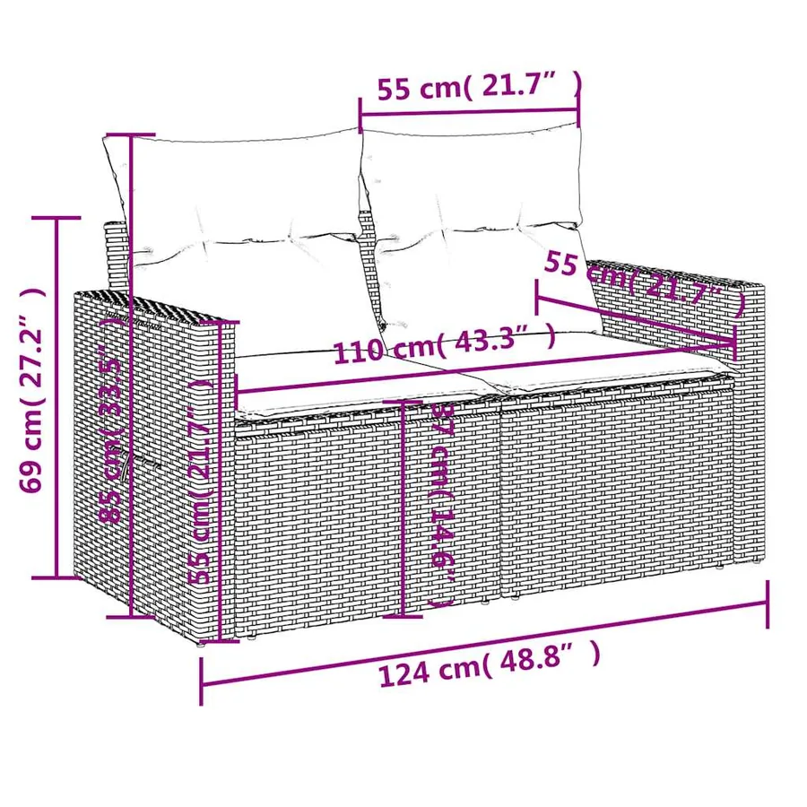Ensemble de canapé de jardin 13 pcs avec coussins gris résine tressée - 16