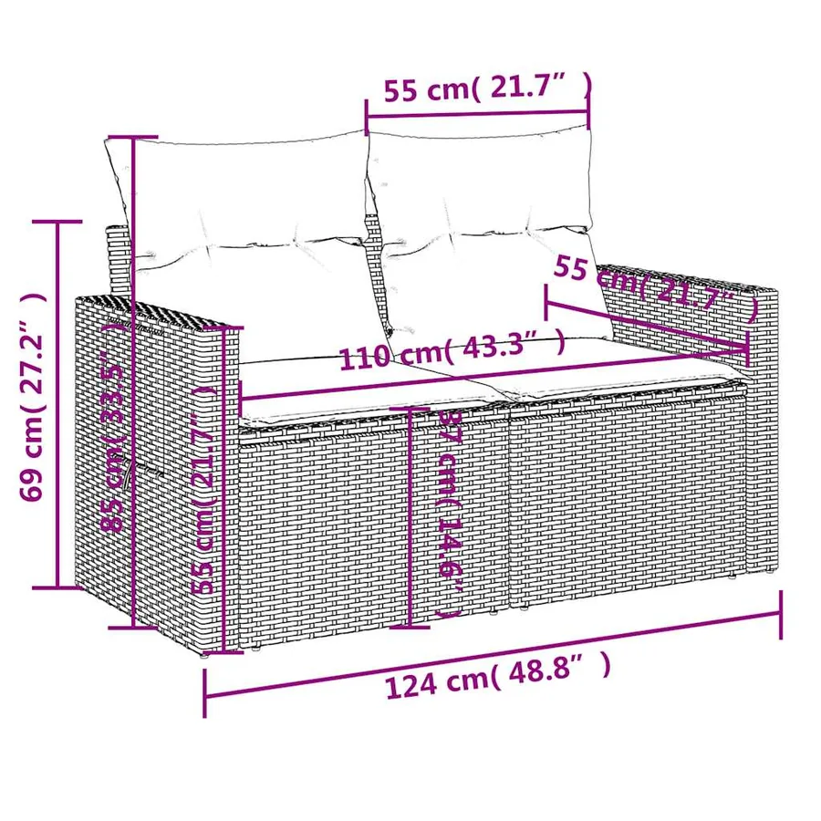 Ensemble de canapé de jardin 10 pcs avec coussins gris résine tressée - 12