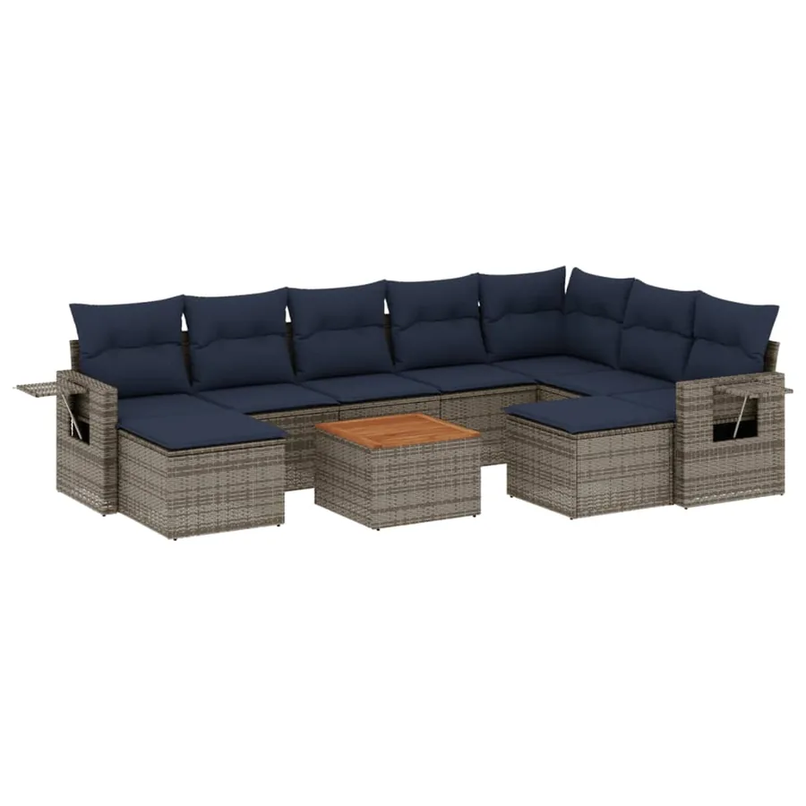 Ensemble de canapé de jardin 10 pcs avec coussins gris résine tressée - 2