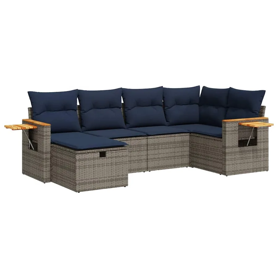 Salon de jardin 6 pcs avec coussins gris résine tressée - 2