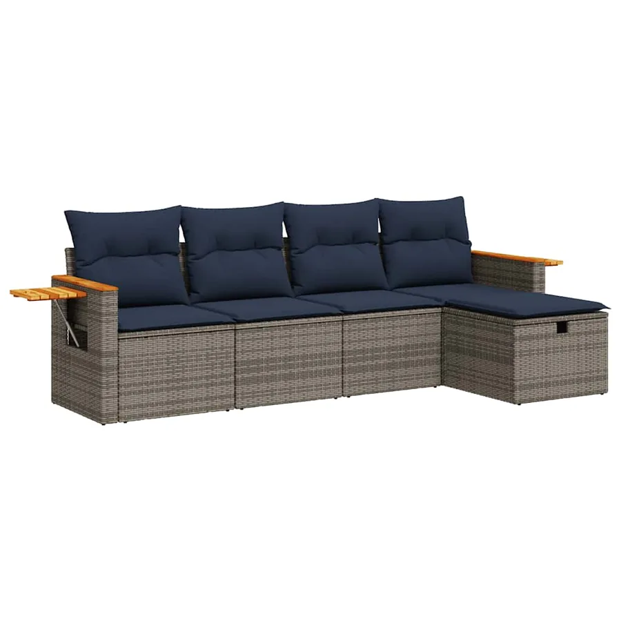 Salon de jardin 5 pcs avec coussins gris résine tressée - 2