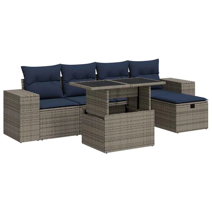 Salon de jardin avec coussins 6pcs marron résine tressée acacia - 2