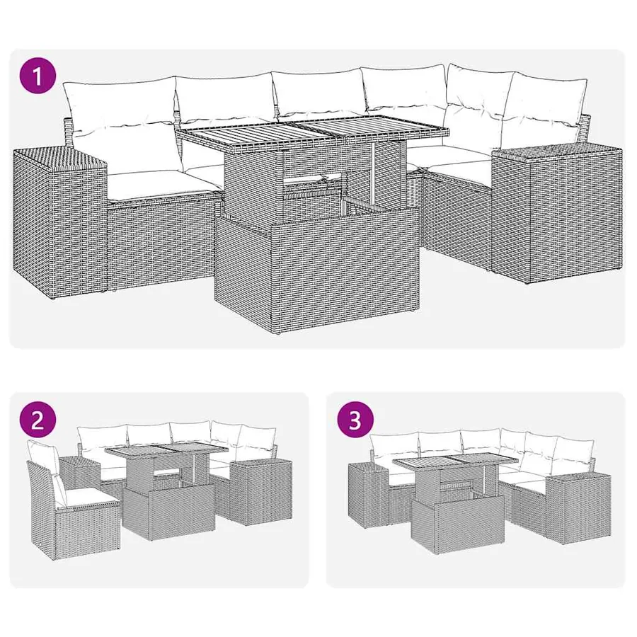 Salon de jardin 6 pcs avec coussins gris résine tressée - 7