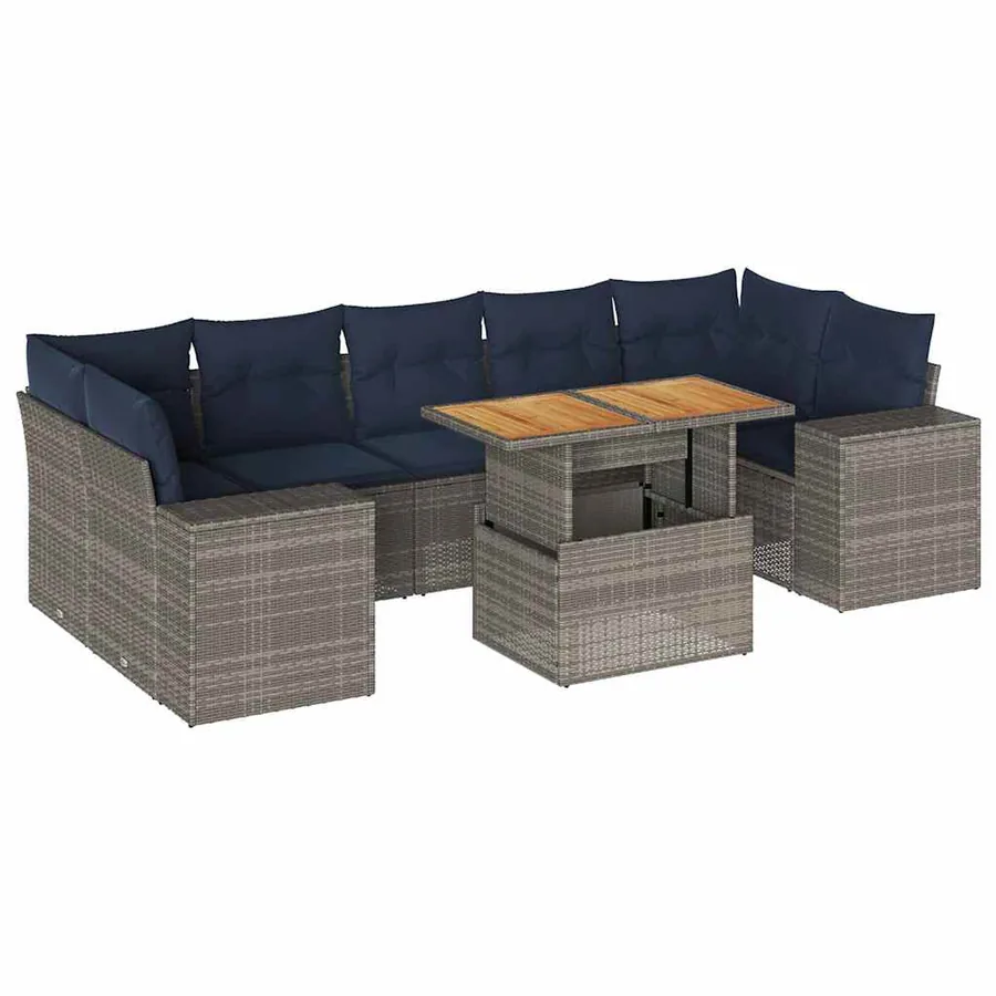 Salon de jardin 8 pcs avec coussins gris résine tressée - 2