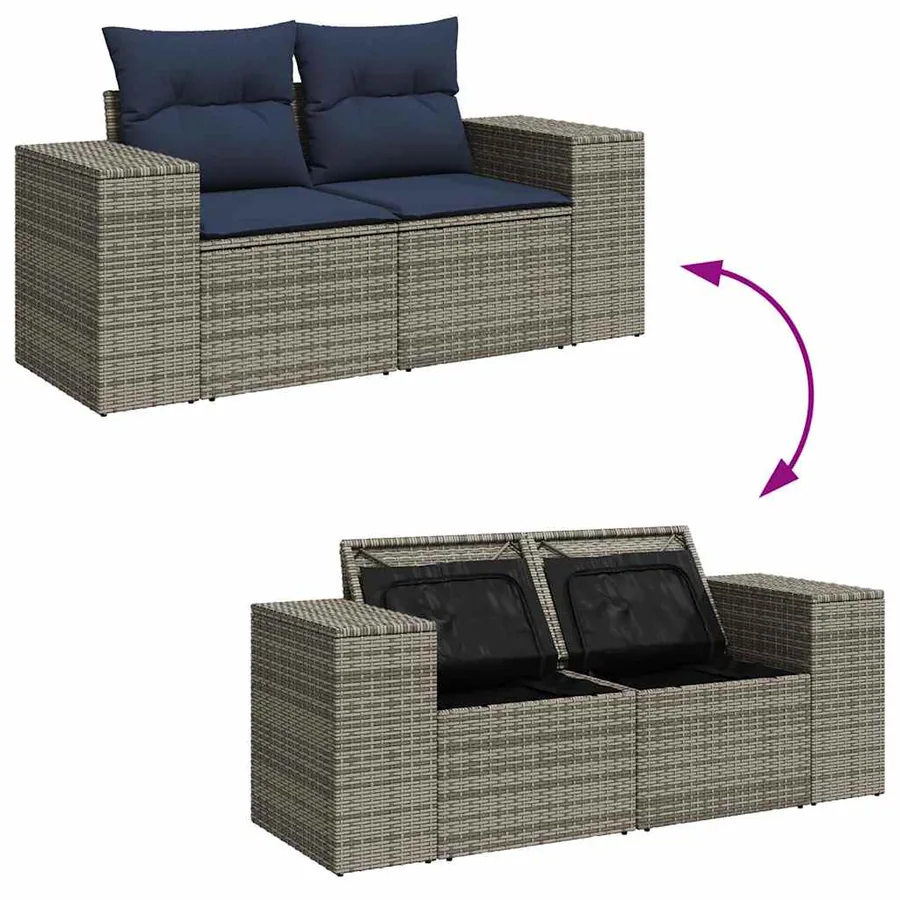 Salon de jardin 5 pcs avec coussins gris résine tressée acacia - 7