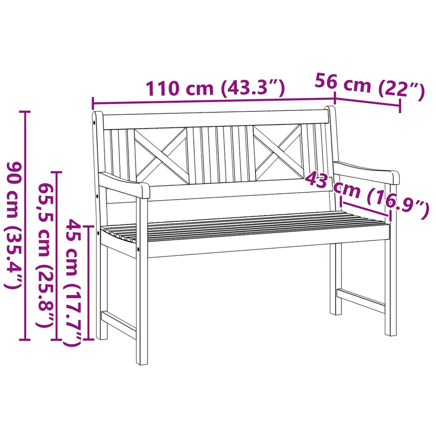 Banc extérieur Naturel 110 x 56 x 90 cm Bois d'Acacia Massif - 8