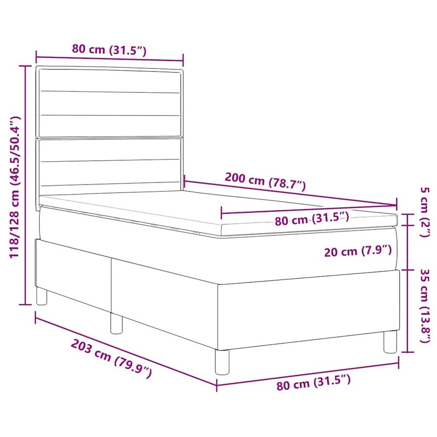 Lit à ressorts avec matelas avec LED Bleu 80 x 200 cm tissu - 14