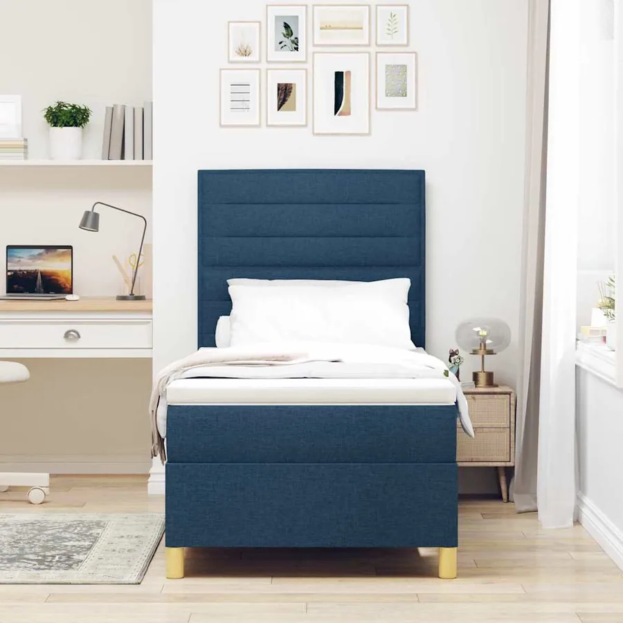 Lit à ressorts avec matelas Bleu 80 x 200 cm tissu - 3