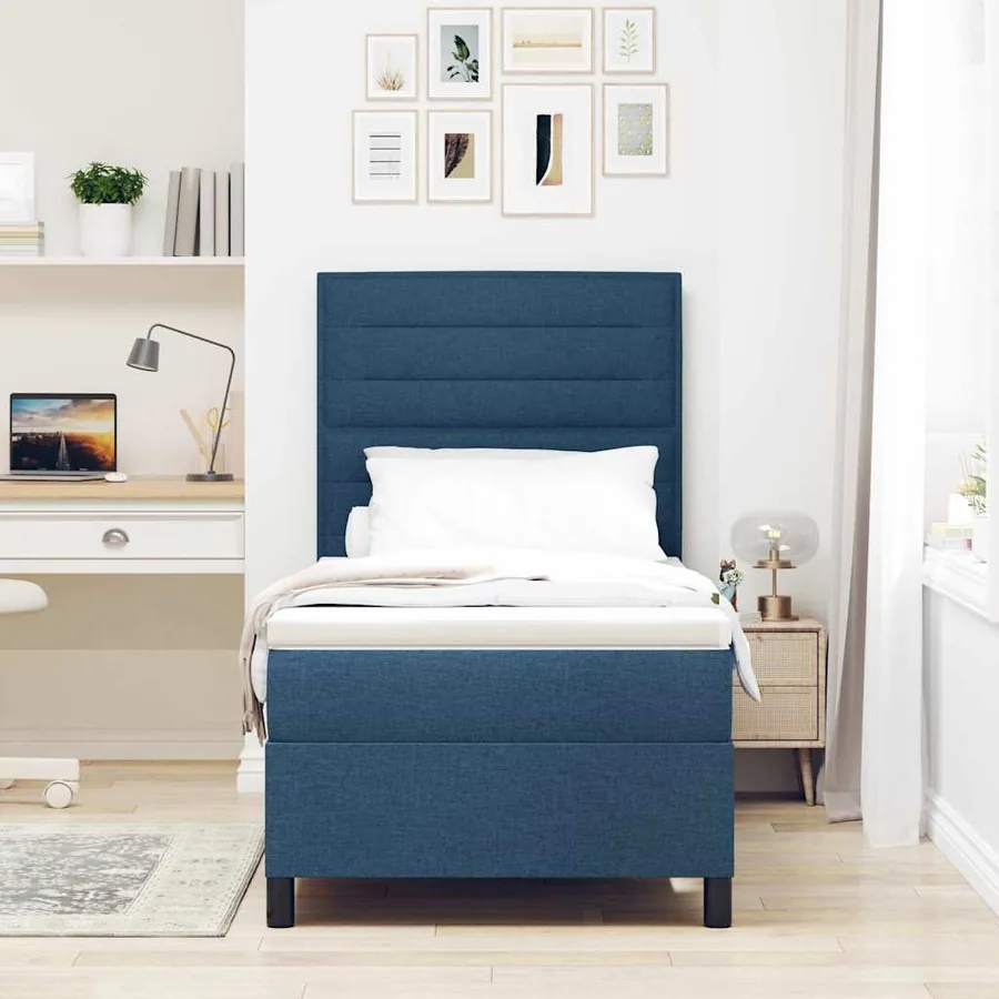 Lit à ressorts avec matelas Bleu 80 x 200 cm tissu - 3