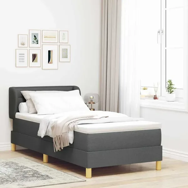 Lit à ressorts avec matelas Gris foncé 80 x 200 cm tissu