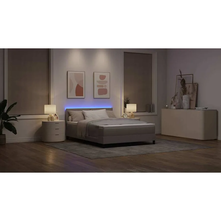 Lit à ressorts avec matelas avec LED Taupe 140 x 190 cm tissu - 5