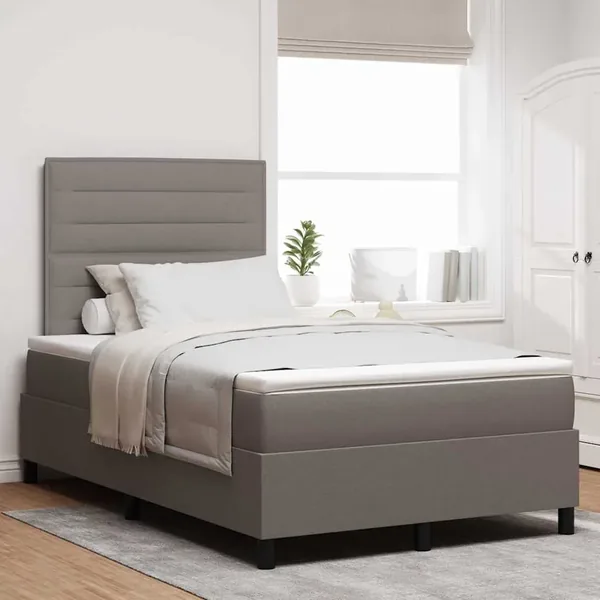 Lit à ressorts avec matelas Taupe 120 x 190 cm tissu