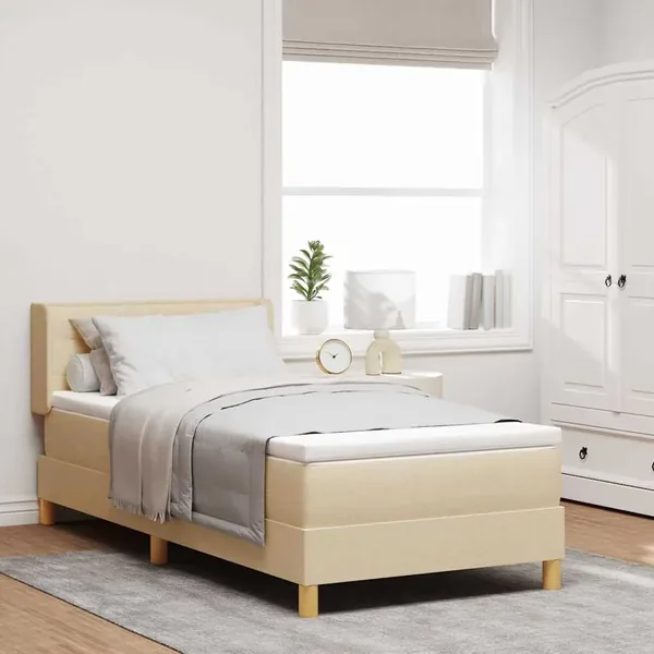 Lit à ressorts avec matelas Crème 200 x 90 cm tissu