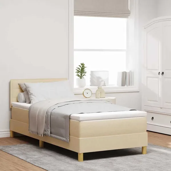 Lit à ressorts avec coussin Crème 90 x 200 cm tissu