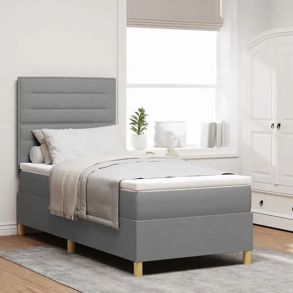 Lit à ressort LED avec matelas Gris clair 90 x 200 cm tissu