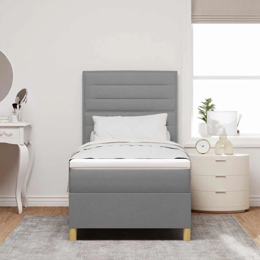 Lit à ressort LED avec matelas Gris clair 90 x 200 cm tissu - 4