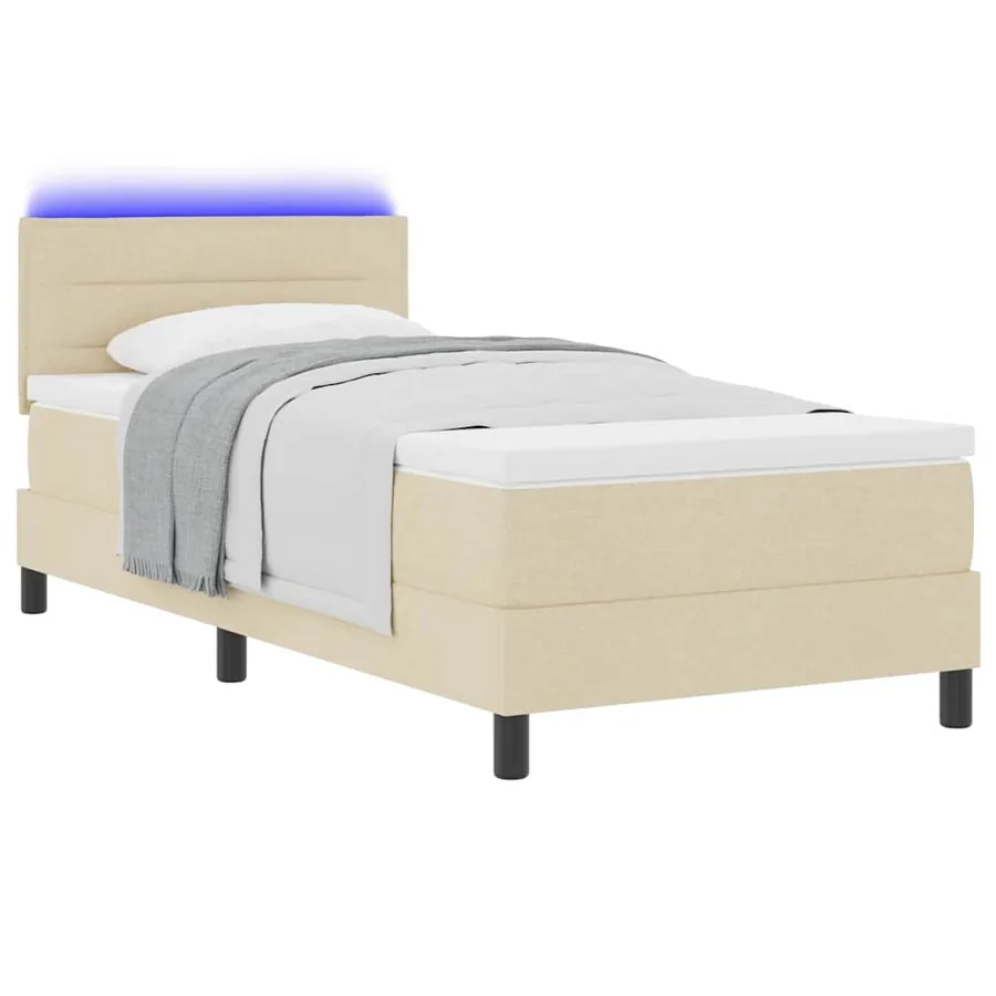 Lit à ressorts avec matelas avec LED Crème 90 x 200 cm tissu - 3