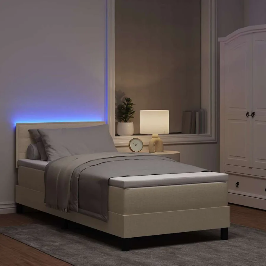 Lit à ressorts avec matelas avec LED Crème 90 x 200 cm tissu - 5