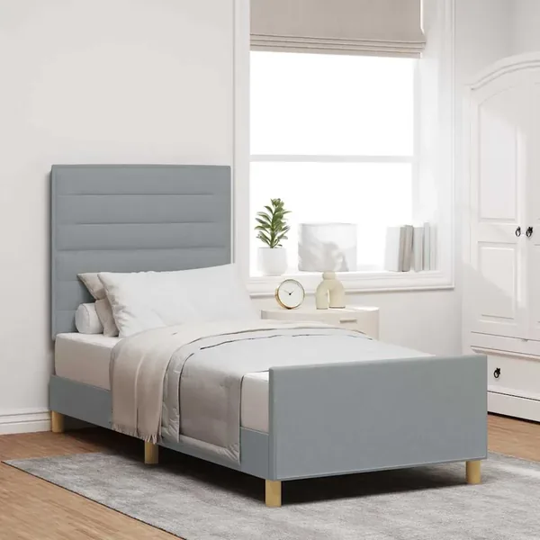 Cadre de lit avec tête de lit Gris clair 90 x 200 cm tissu