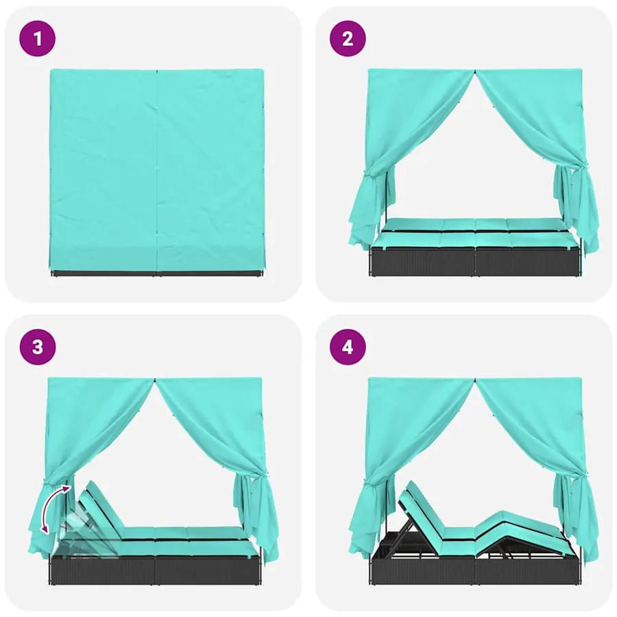 Transat double Réglable Turquoise 205 x 129 x 200 cm polyrotin - 10