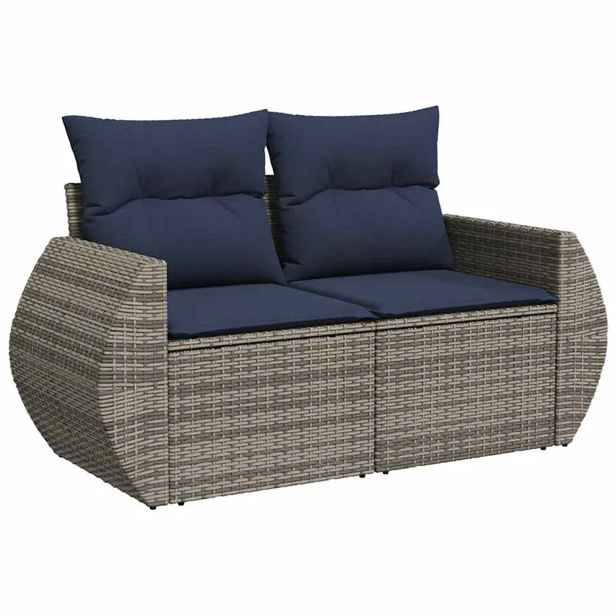 Ensemble de canapé de jardin 7 pcs avec coussins gris résine tressée - 5