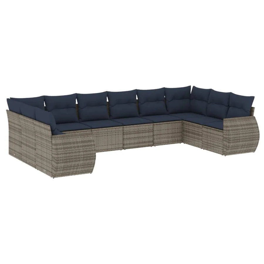 Ensemble de canapé de jardin 10 pcs avec coussins gris résine tressée - 2