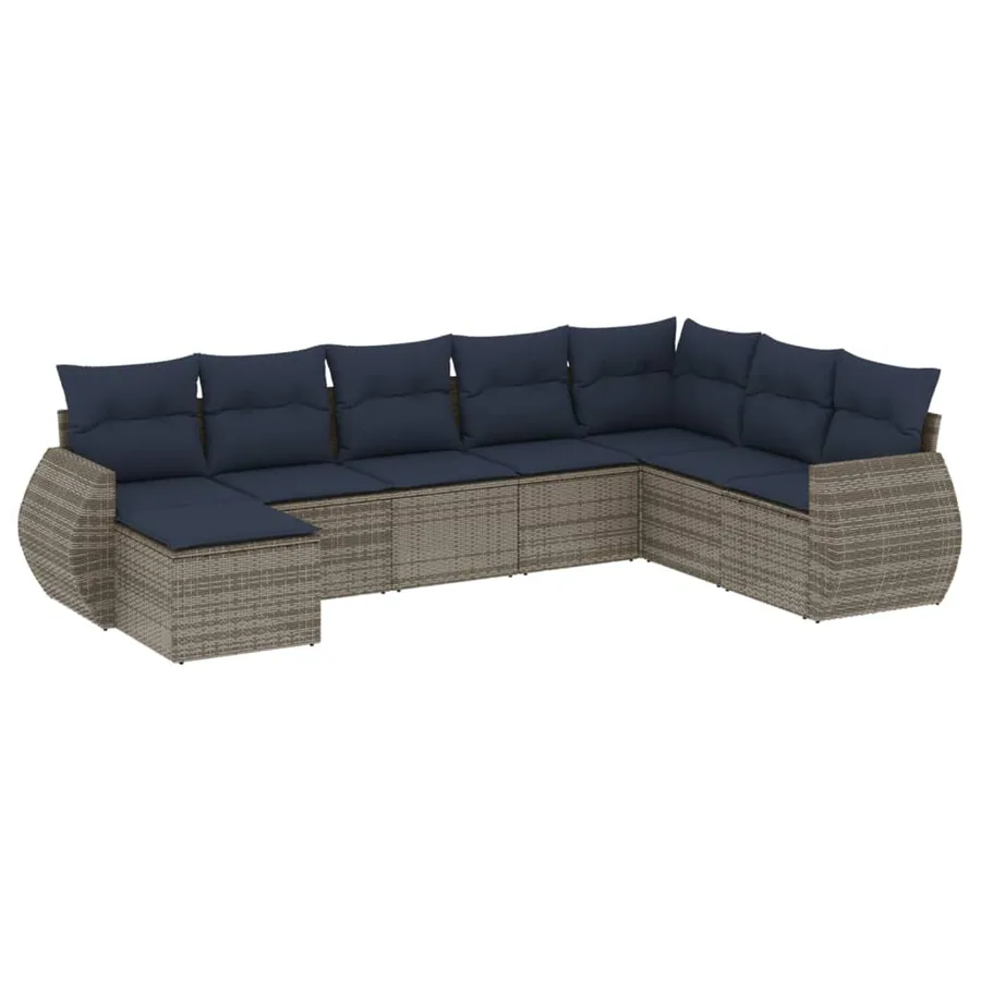Ensemble de canapé de jardin 8 pcs avec coussins gris résine tressée - 2