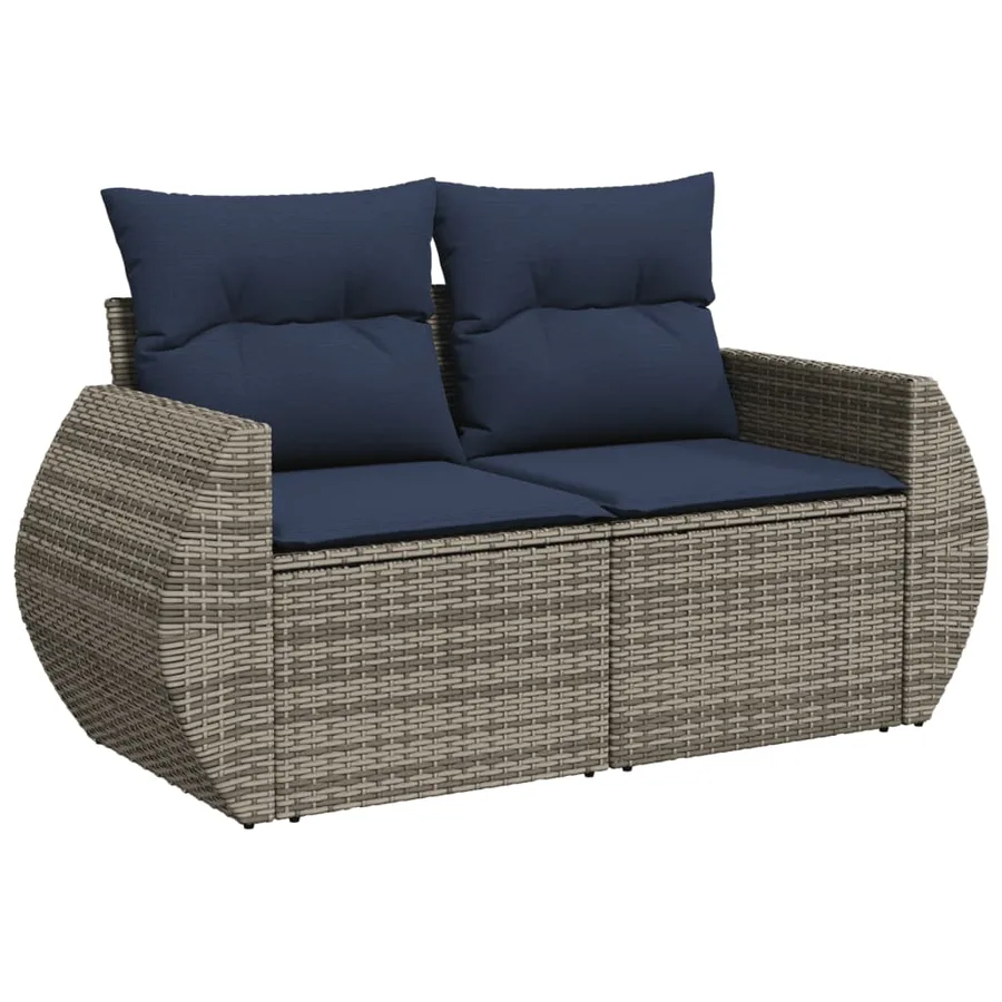 Ensemble de canapé de jardin 8 pcs avec coussins gris résine tressée - 3